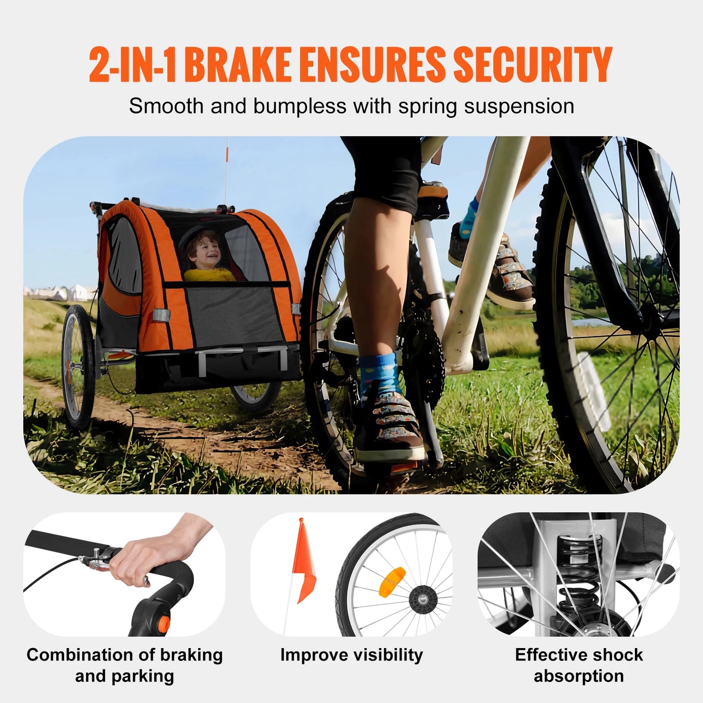 Kids Bike Trailer & Stroller – SucceBuy 2-Seater, Foldable, Heavy-Duty Design