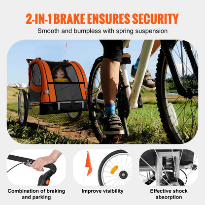 Kids Bike Trailer & Stroller – SucceBuy 2-Seater, Foldable, Heavy-Duty Design