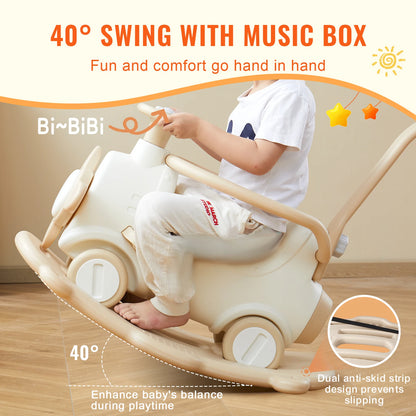 SucceBuy 5 in 1 HDPE Rocking Horse for Toddlers 1-3 Years, Baby Rocking Horse with Trampoline Detachable Balance Board